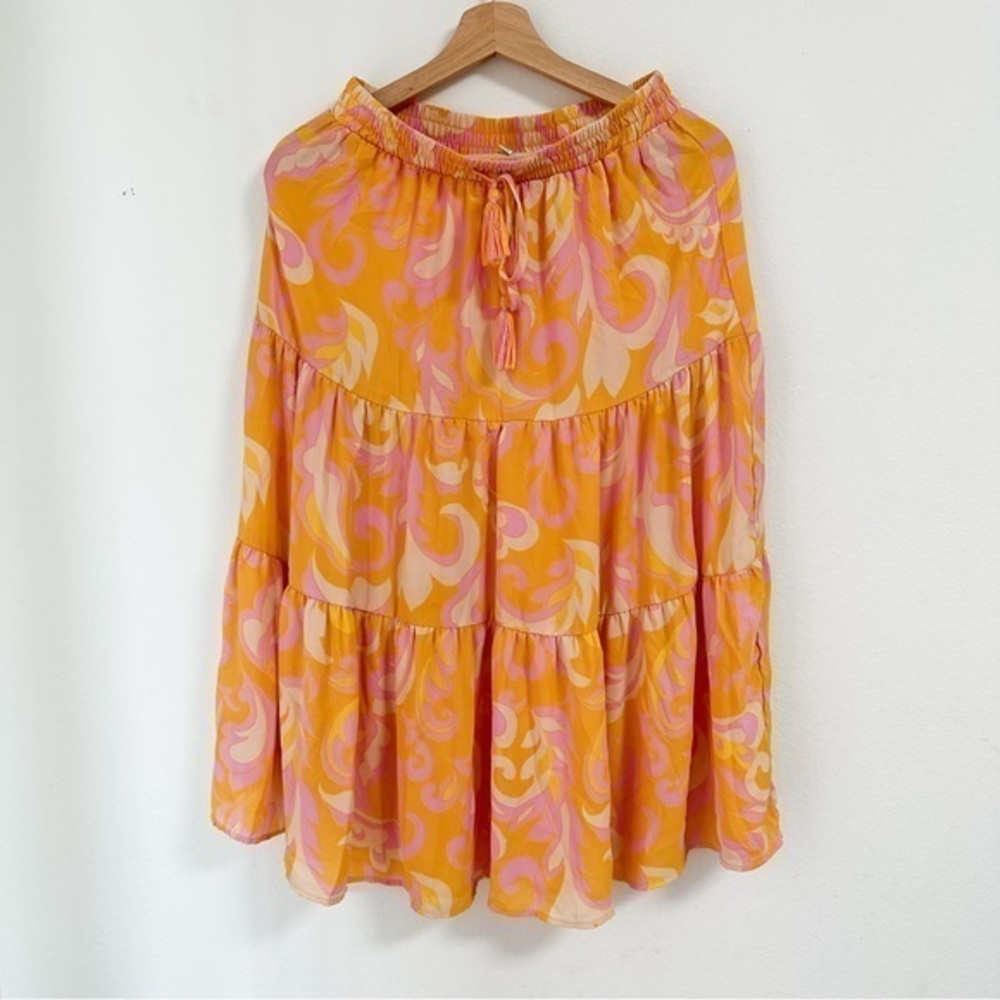 Rose and Olive Groovy retro printed pink and orange spring summer skirt